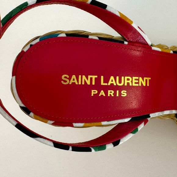 Saint Laurent Paloma Heart-Print Wedge Wicker Espadrilles Sandals 38.5 (US 8.5) - Picture 8 of 16